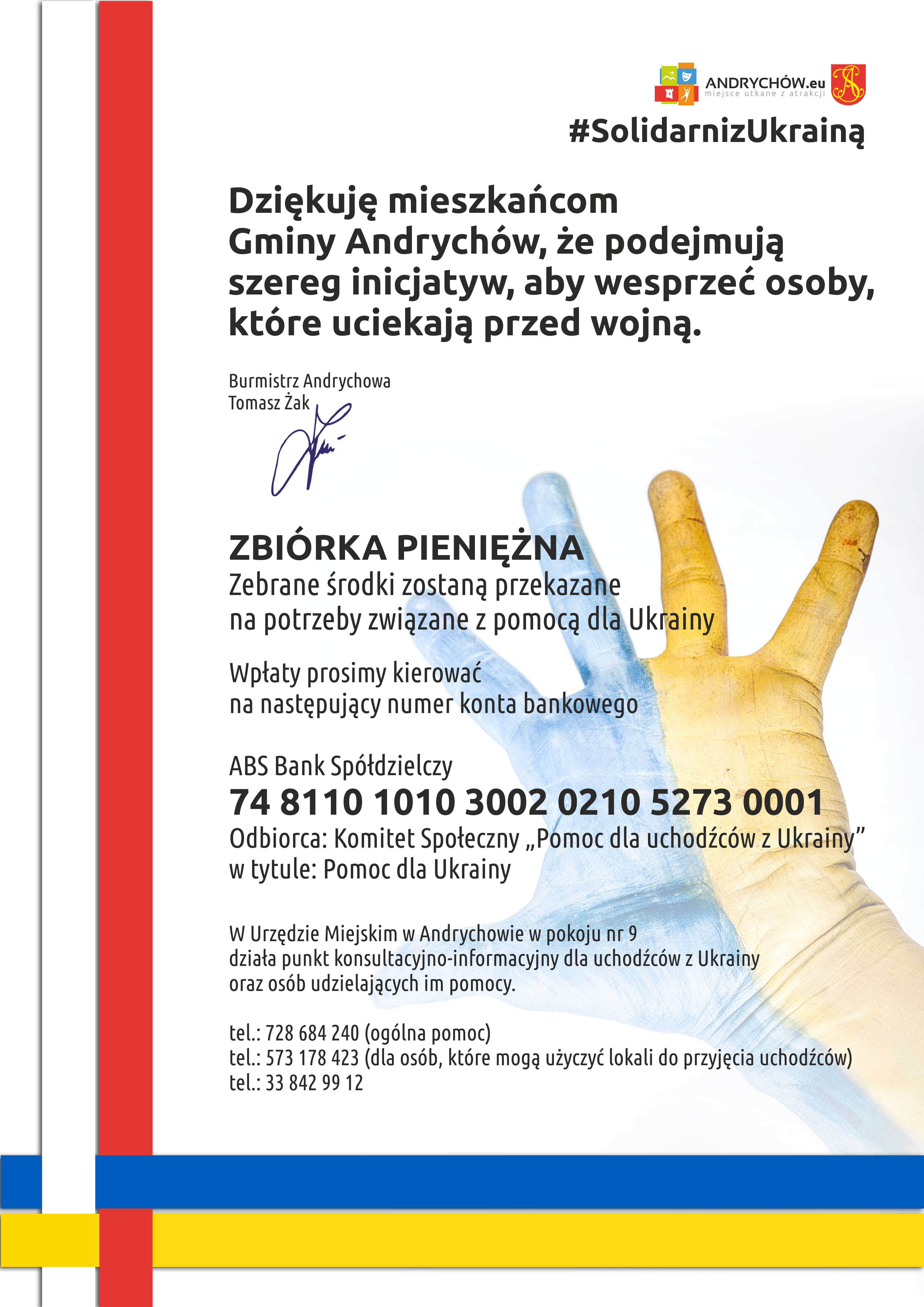 Podziękowania Burmistrza za pomoc Ukrainie oraz informacje dla potrzebujących pomocy