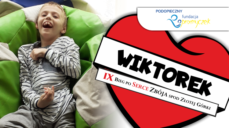 Na zdjęciu chłopiec o imieniu Wiktor dla którego zbierane są pieniądze w akcji IX Bieg po serce Zbója spod Złotej Górki. Jest On podopiecznym Fundacji Promyczek.