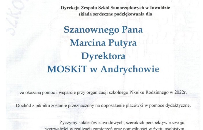 Podziękowania dla MOSKIT