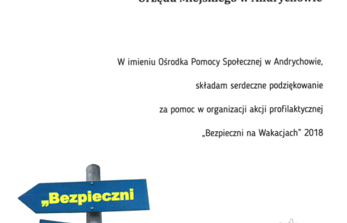 Podziękowania dla Wydziału Turystyki, Sportu i Kultury w Andrychowie