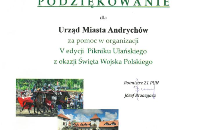 Podziękowania dla Wydziału Turystyki, Sportu i Kultury w Andrychowie