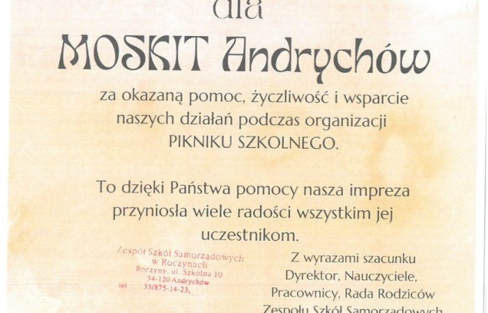 Podziękowanie dla MOSKiT 2024